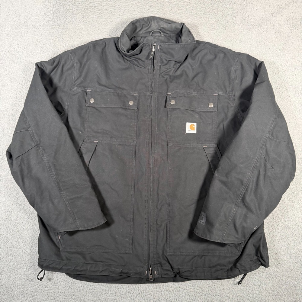 Carhartt Jacket Mens 2XL Black Faded Jefferson Quick Duck Workwear Full Zip
